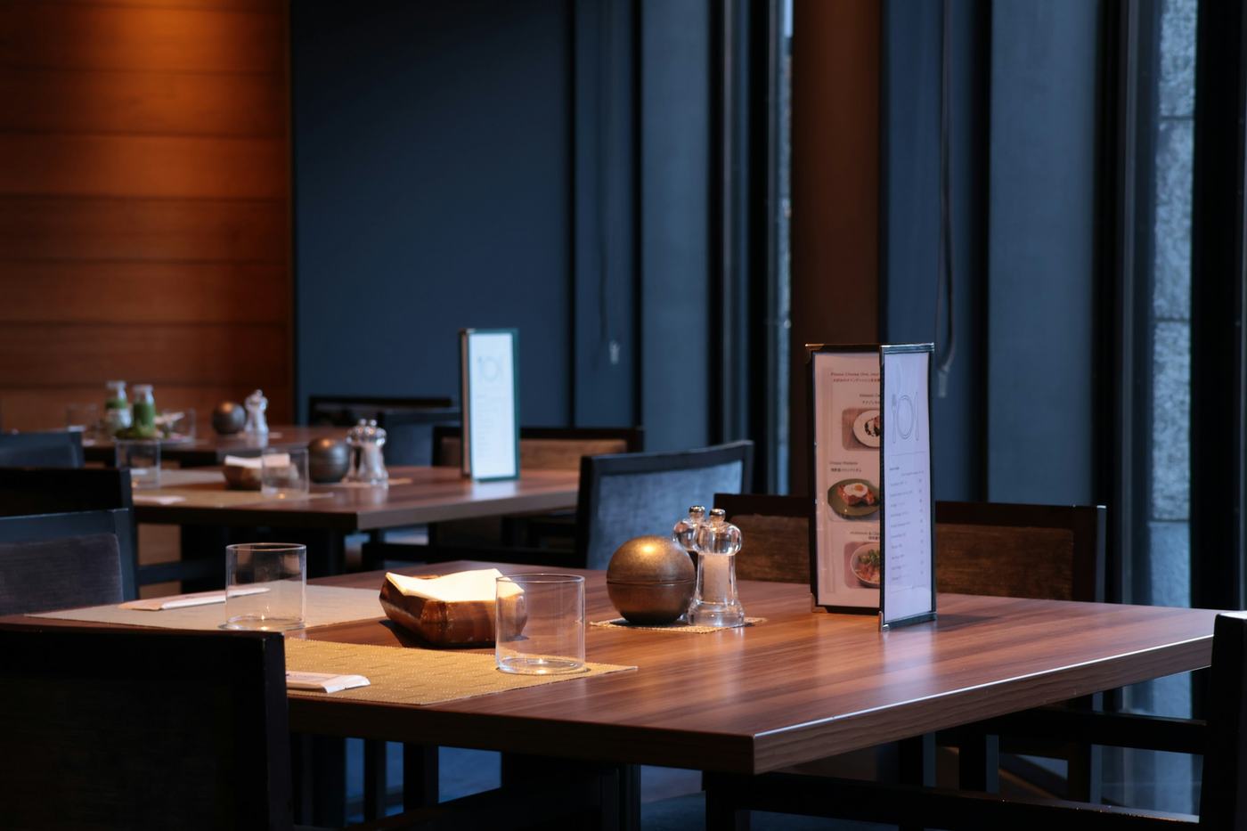 A restaurant dining room after close
