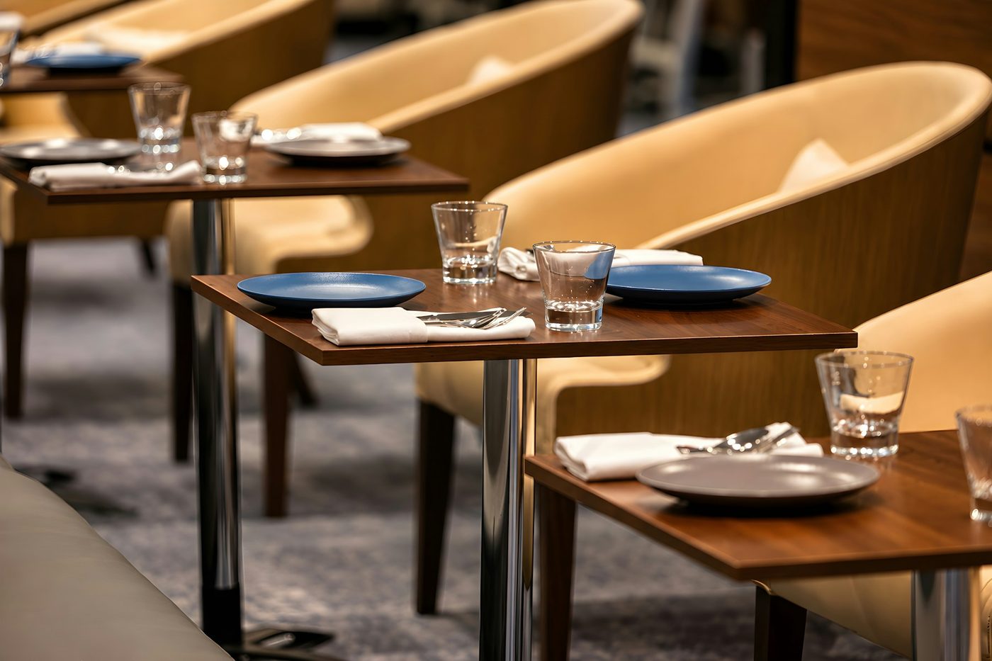 Restaurant tables set for service