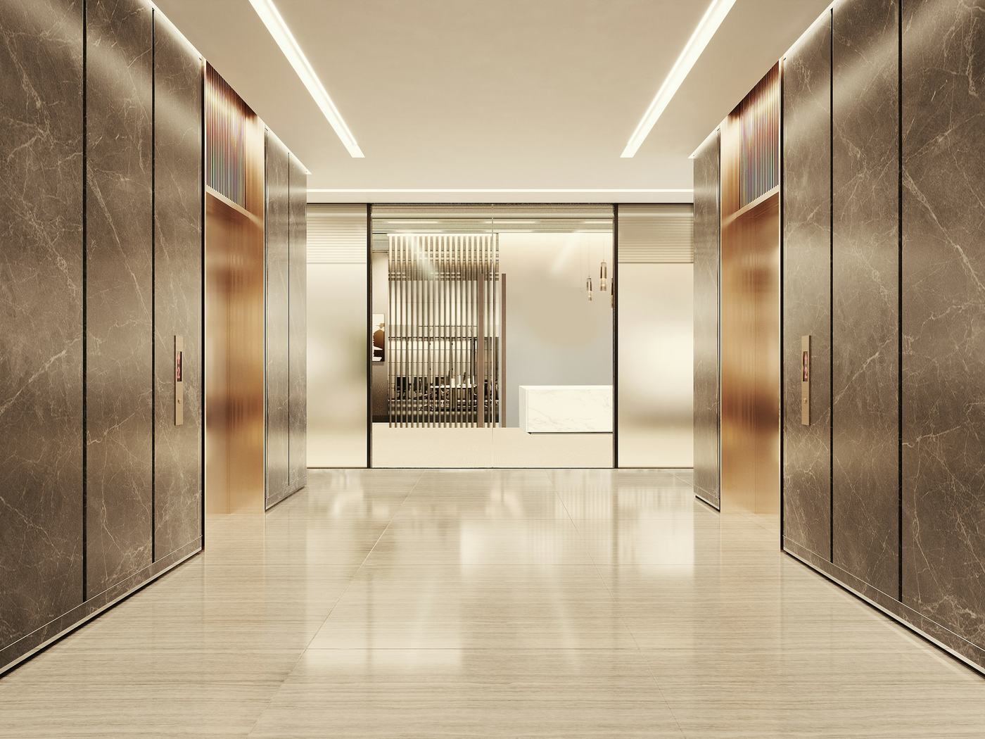 A polished marble lobby floor